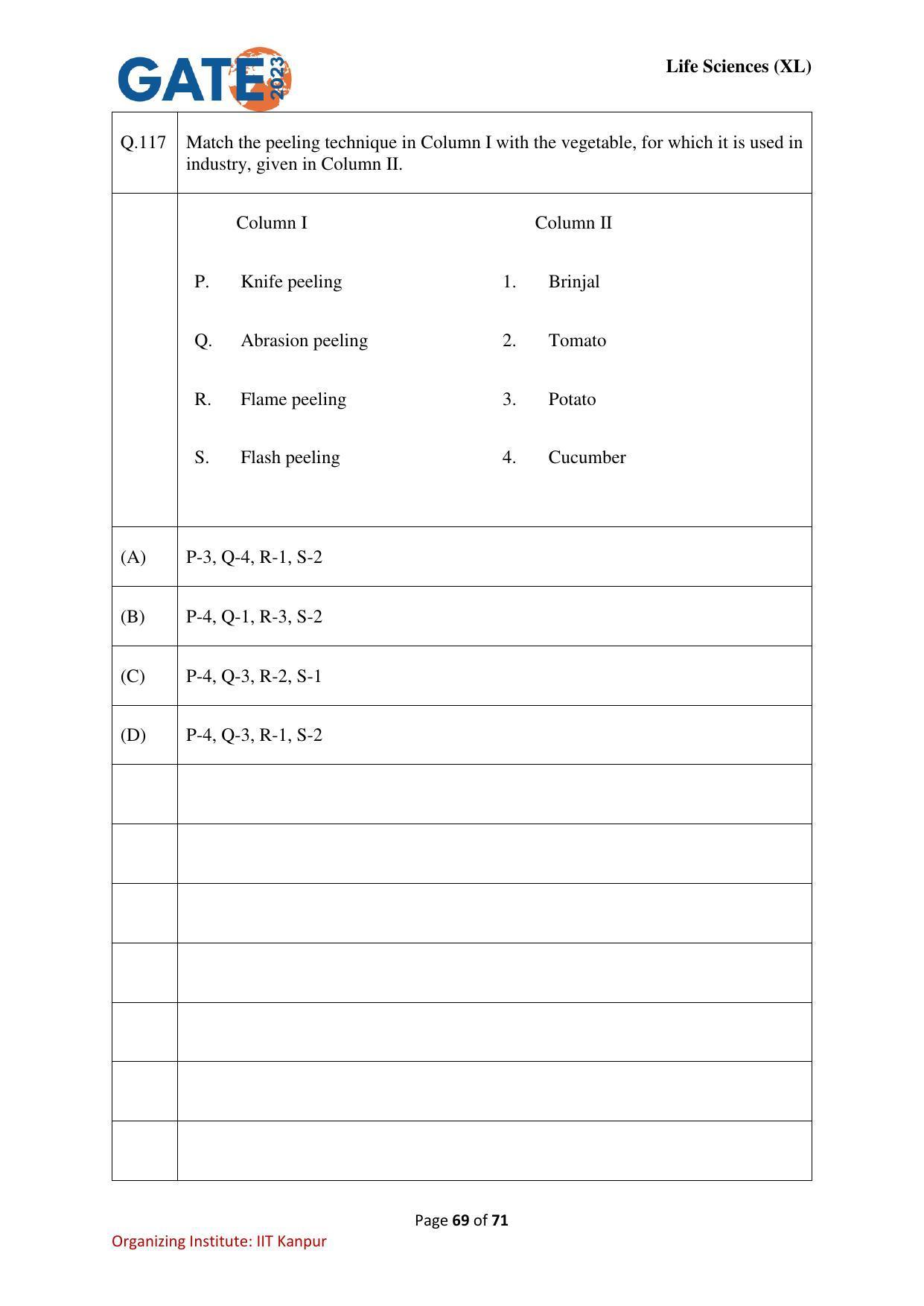 GATE 2023 Life Sciences (XL) Question Paper - Page 69