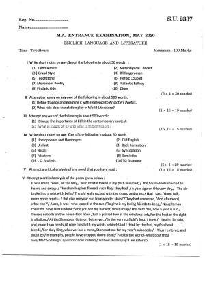 SSUS Entrance Exam ENGLISH 2020 Question Paper
