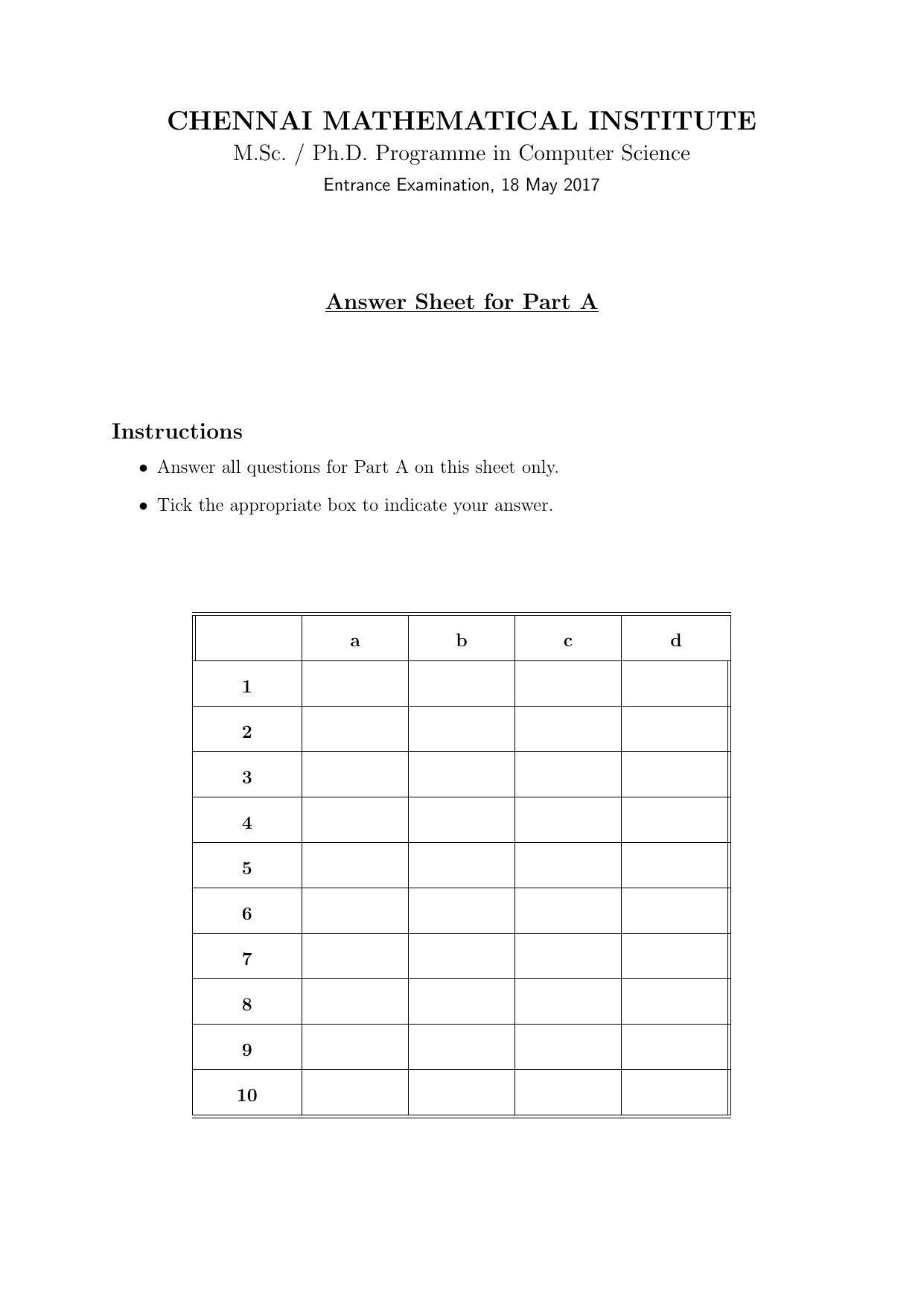 CMI Entrance Exam 2017 Question Paper MSc/PhD Computer Science - Page 2