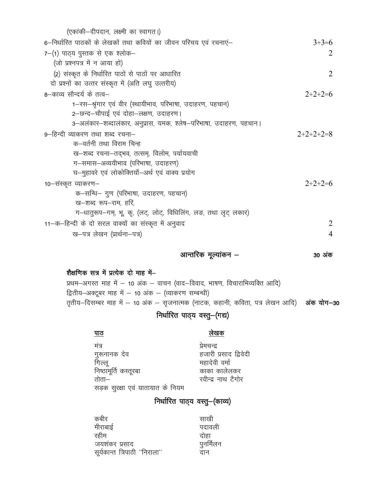 UP Board 9th Syllabus Hindi - Page 2