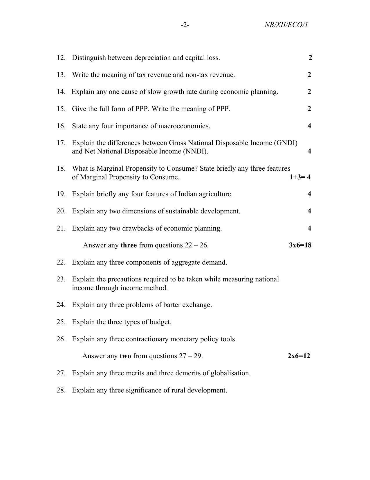 Nagaland Board Class 12 Economics 2021 Question Paper - Page 2