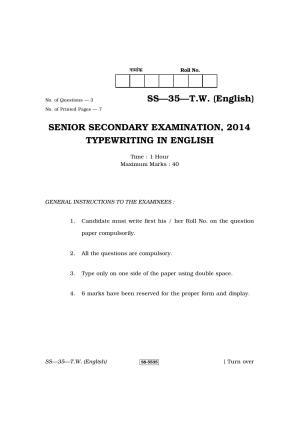 Class 12 2014 Typewriting English RBSE Question Paper