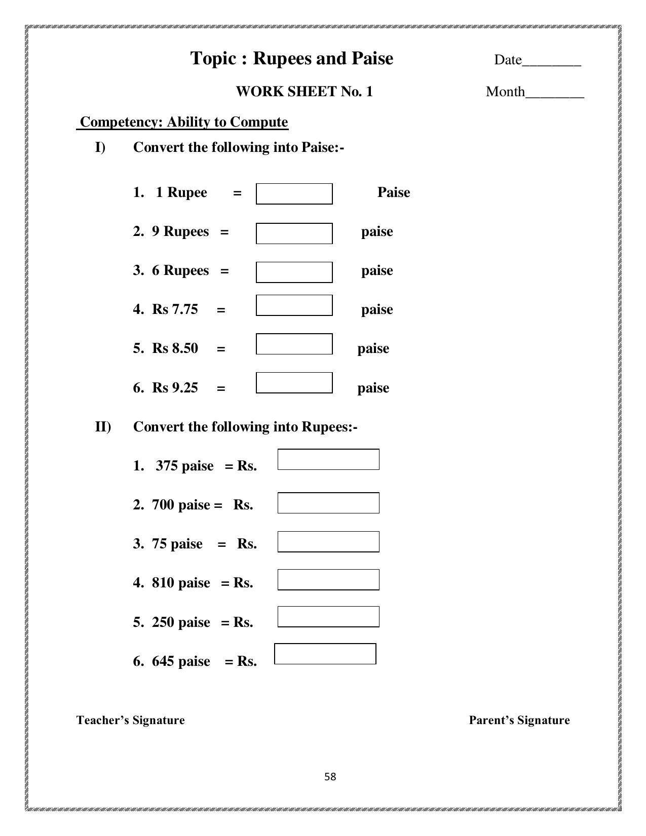 Worksheet for Class 3 Mathematics Assignment 76 - Page 1