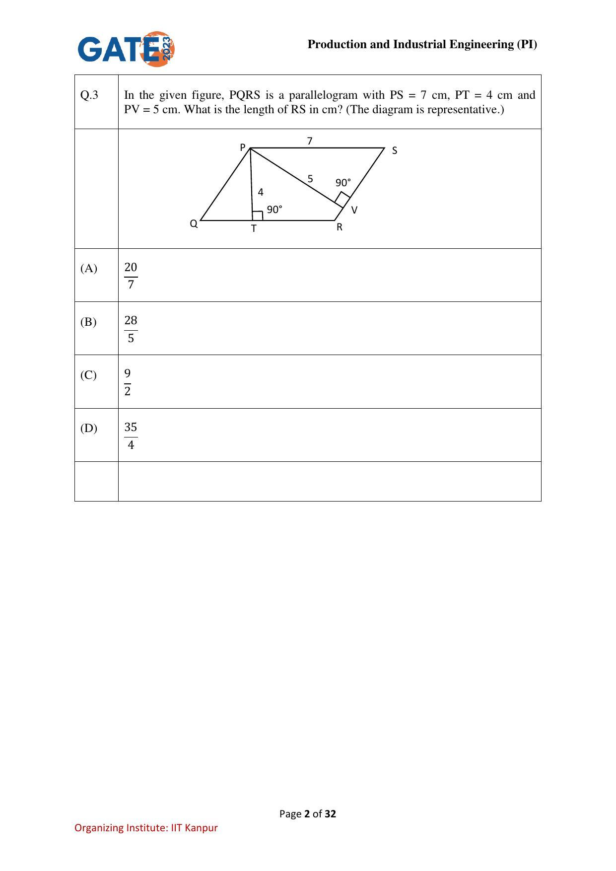 GATE 2023 Production and Industrial Engineering (PI) Question Paper - Page 2