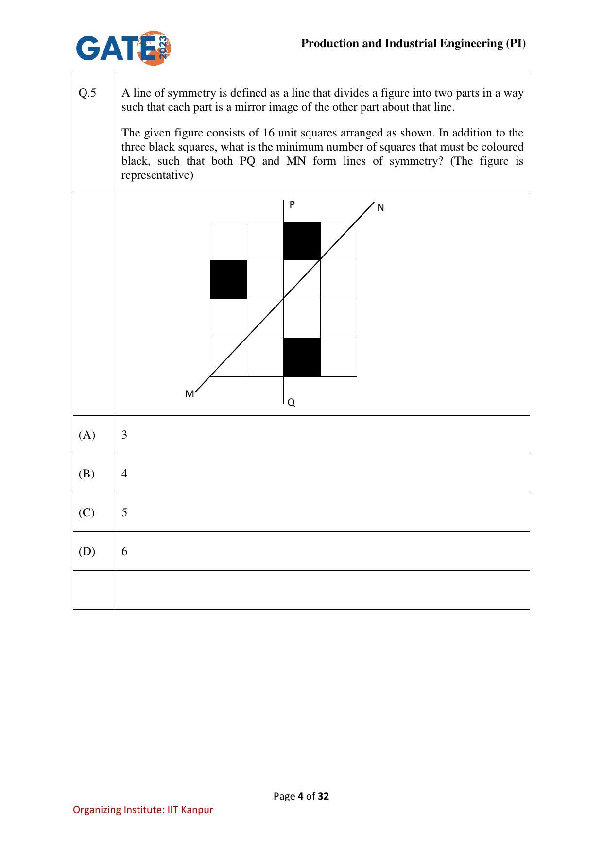GATE 2023 Production and Industrial Engineering (PI) Question Paper - Page 4