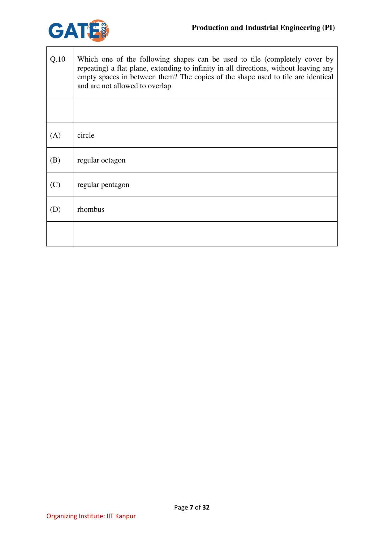 GATE 2023 Production and Industrial Engineering (PI) Question Paper - Page 7
