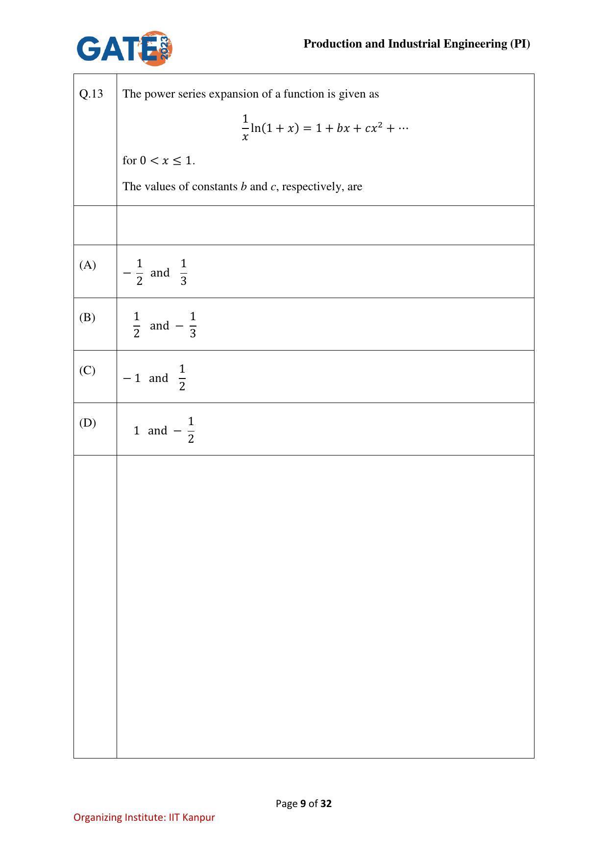 GATE 2023 Production and Industrial Engineering (PI) Question Paper - Page 9