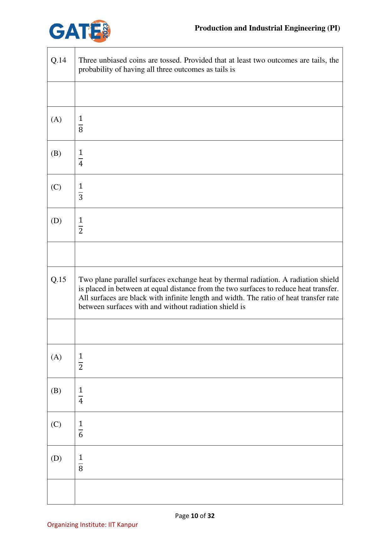 GATE 2023 Production and Industrial Engineering (PI) Question Paper - Page 10