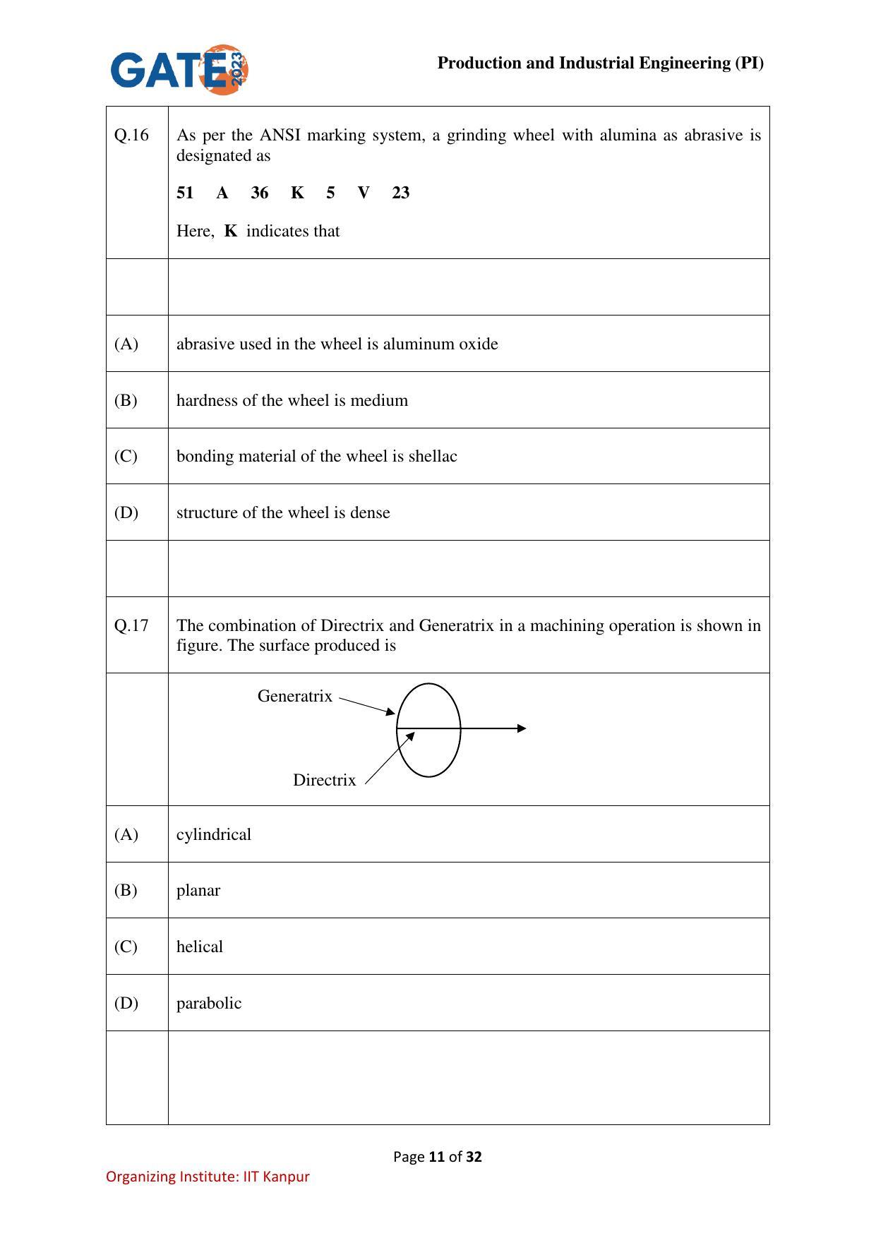GATE 2023 Production and Industrial Engineering (PI) Question Paper - Page 11