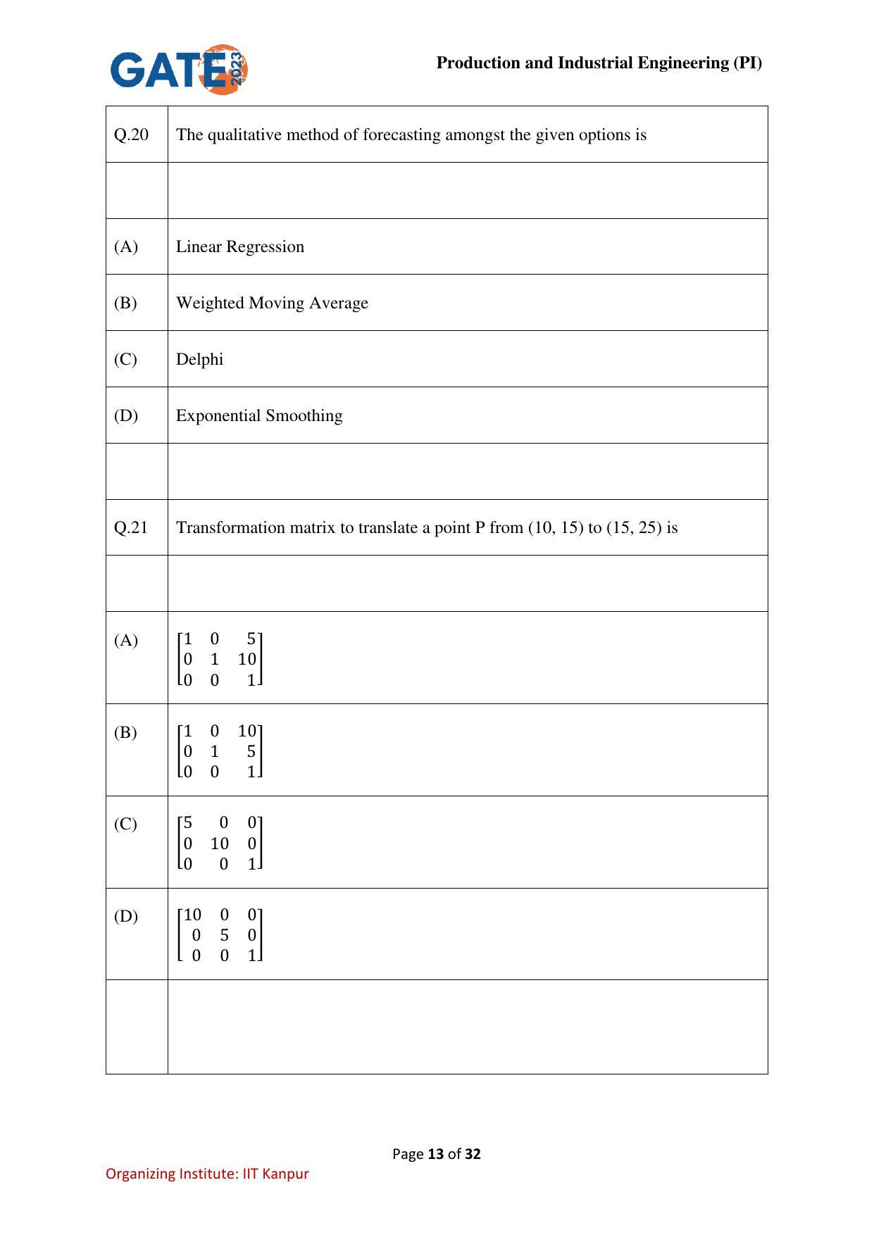 GATE 2023 Production and Industrial Engineering (PI) Question Paper - Page 13