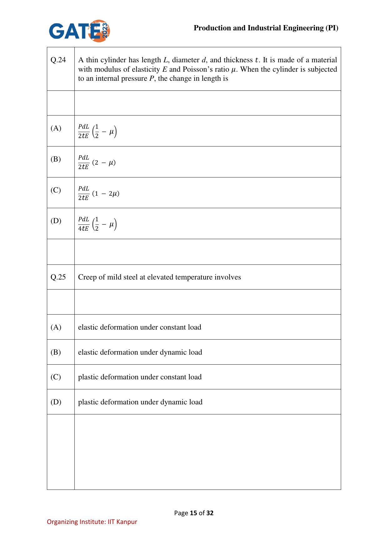 GATE 2023 Production and Industrial Engineering (PI) Question Paper - Page 15