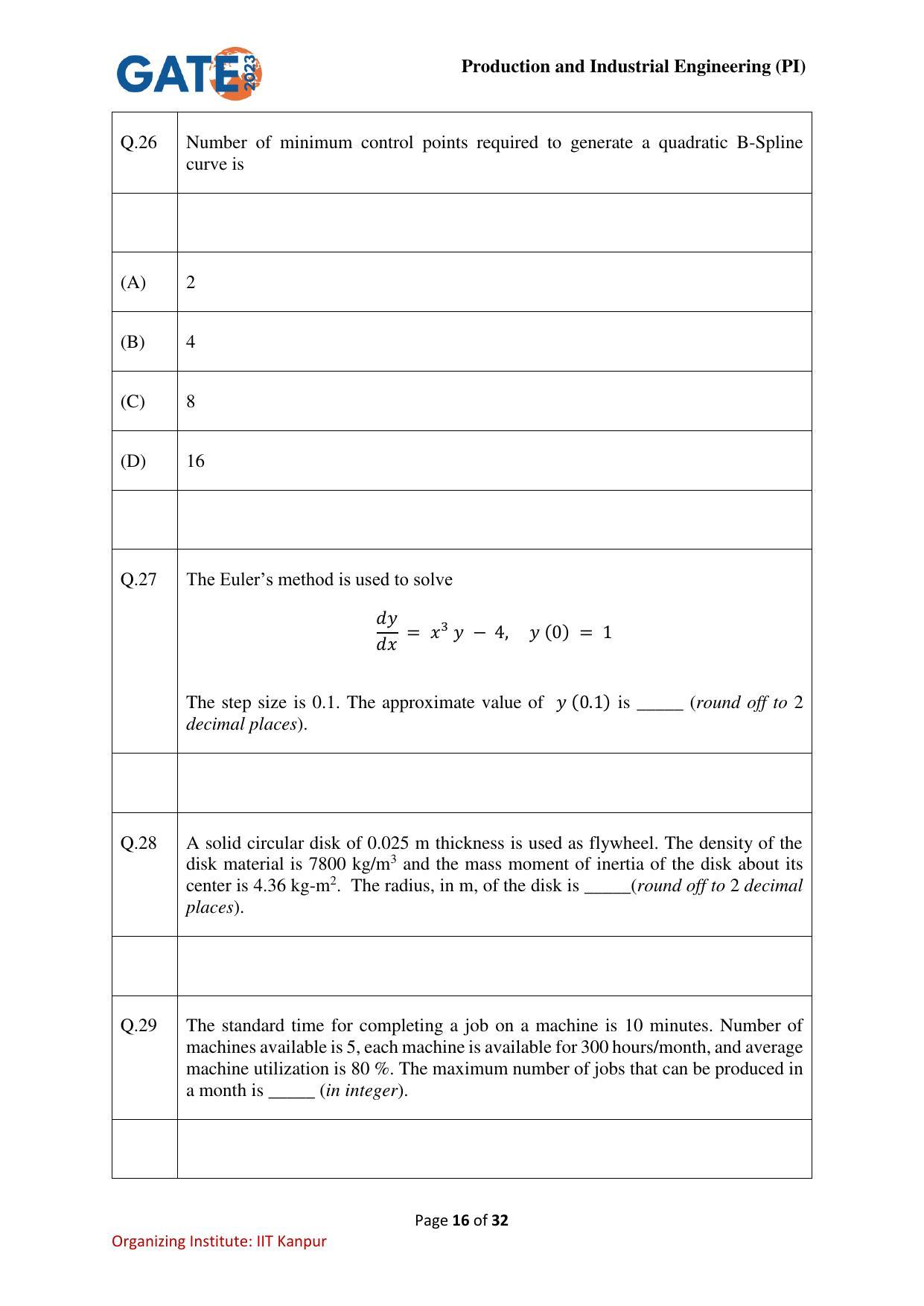 GATE 2023 Production and Industrial Engineering (PI) Question Paper - Page 16