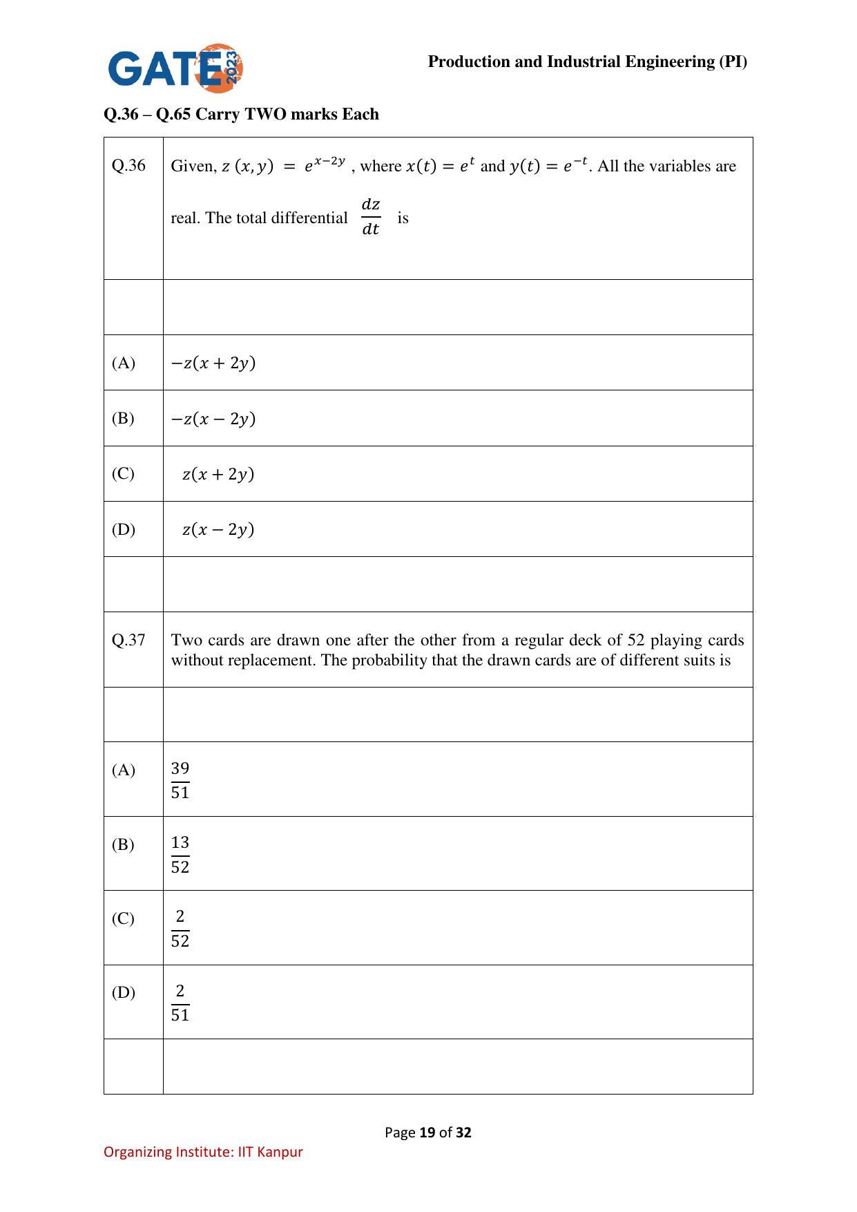 GATE 2023 Production and Industrial Engineering (PI) Question Paper - Page 19