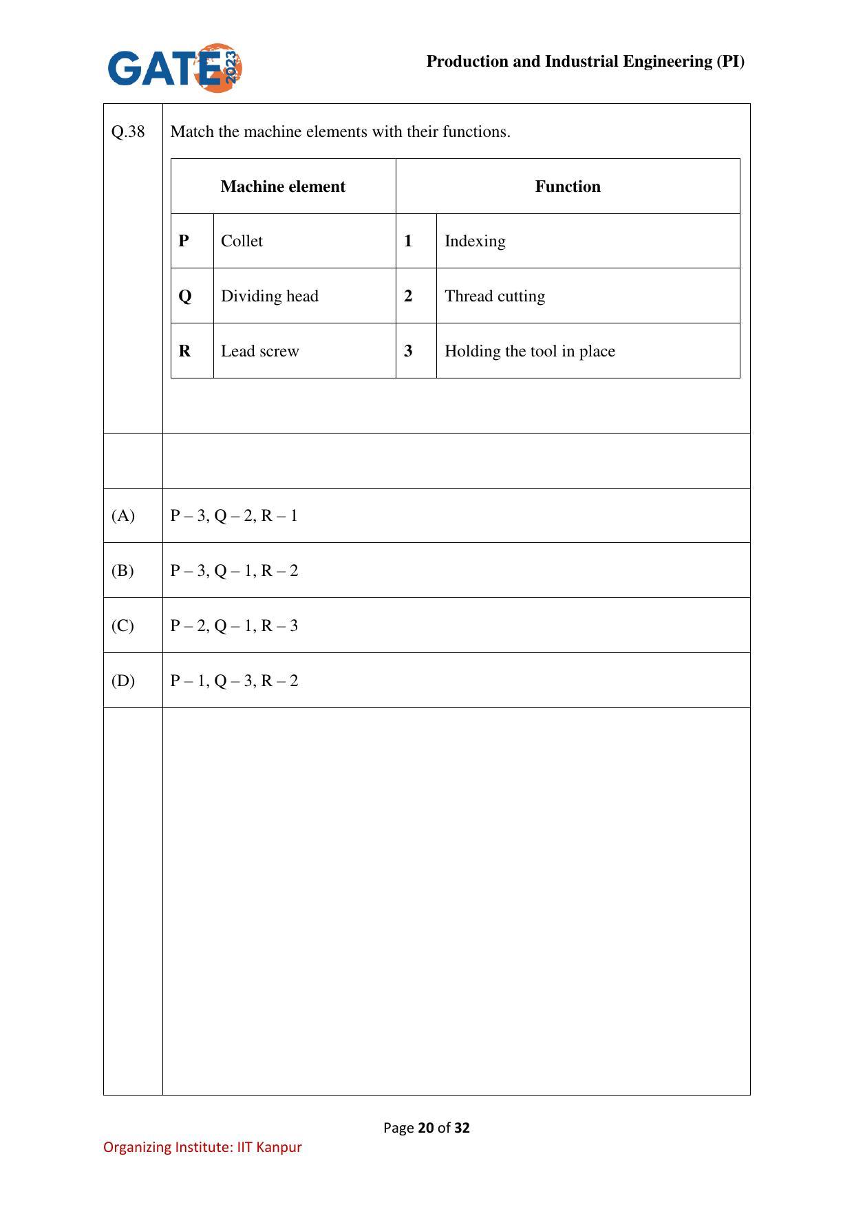 GATE 2023 Production and Industrial Engineering (PI) Question Paper - Page 20