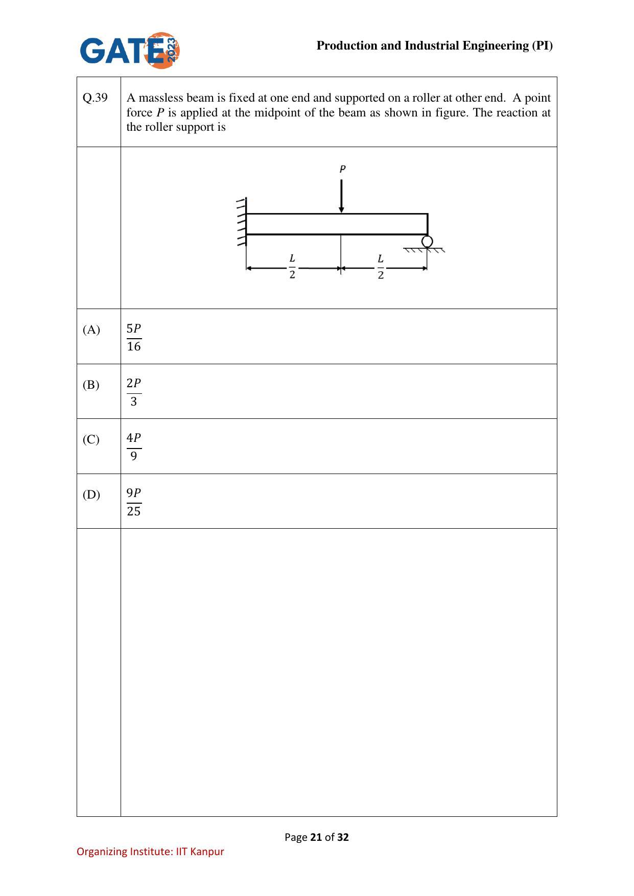 GATE 2023 Production and Industrial Engineering (PI) Question Paper - Page 21