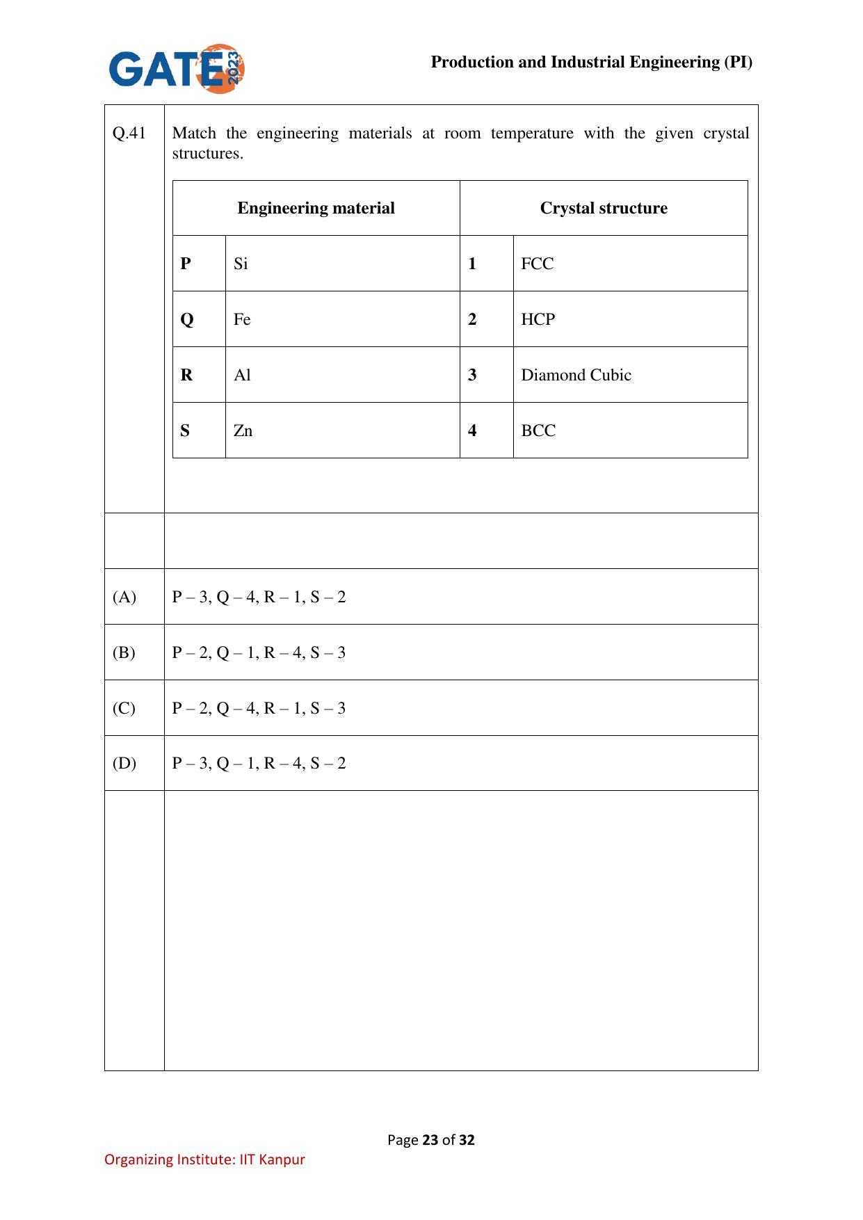 GATE 2023 Production and Industrial Engineering (PI) Question Paper - Page 23