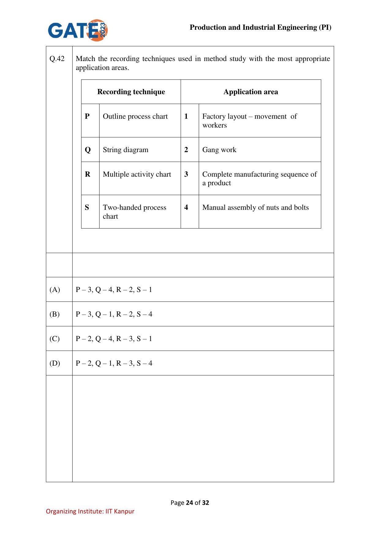 GATE 2023 Production and Industrial Engineering (PI) Question Paper - Page 24