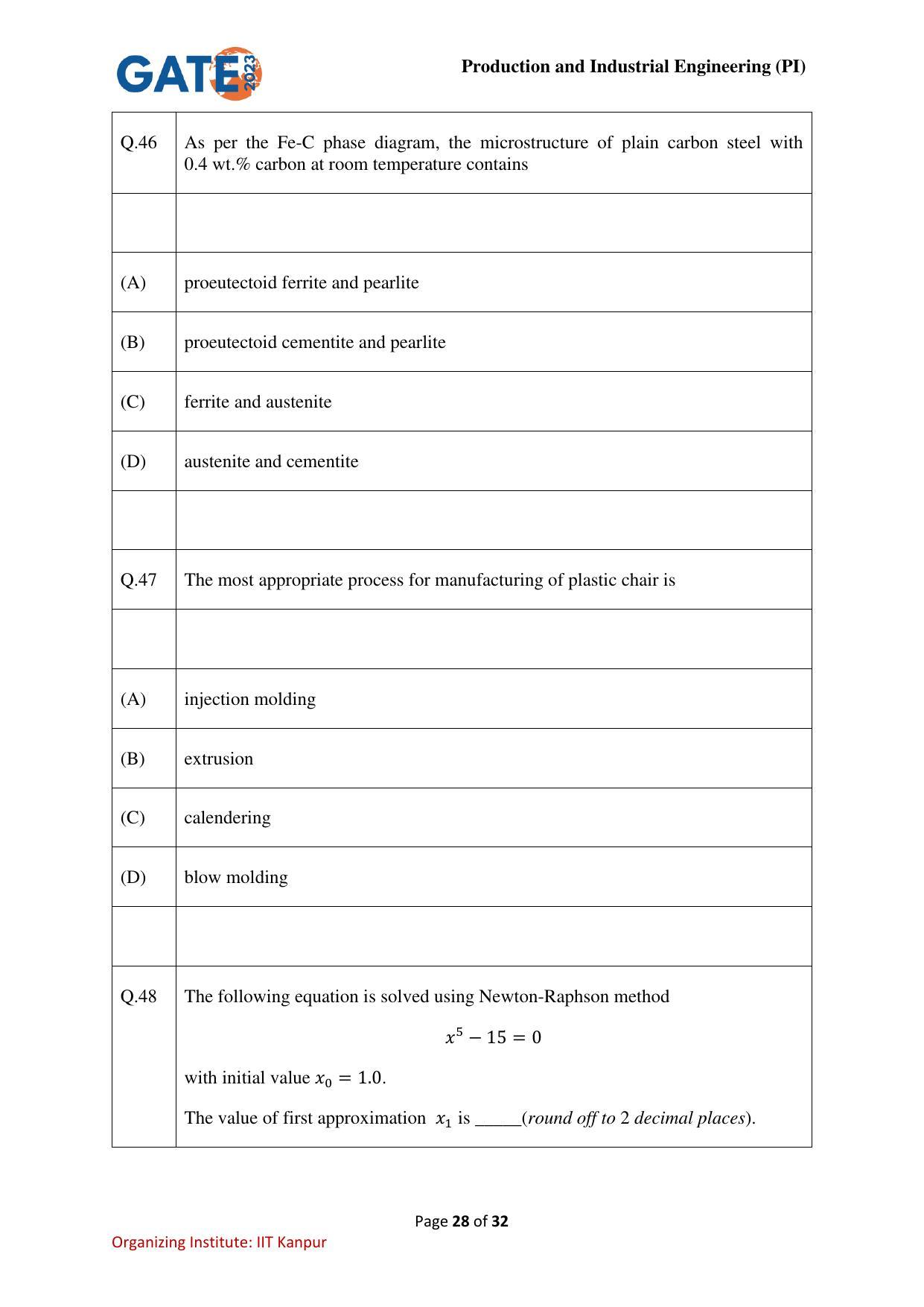 GATE 2023 Production and Industrial Engineering (PI) Question Paper - Page 28