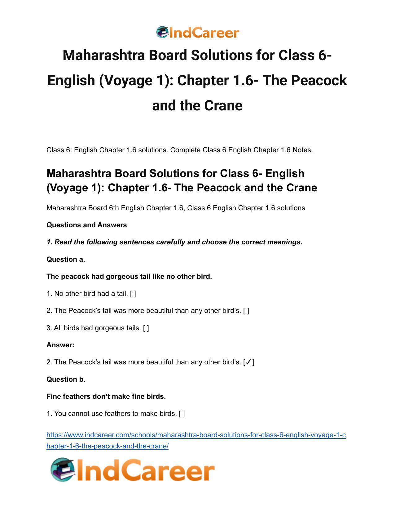 Maharashtra Board Solutions for Class 6- English (Voyage 1): Chapter 1.6- The Peacock and the Crane - Page 2
