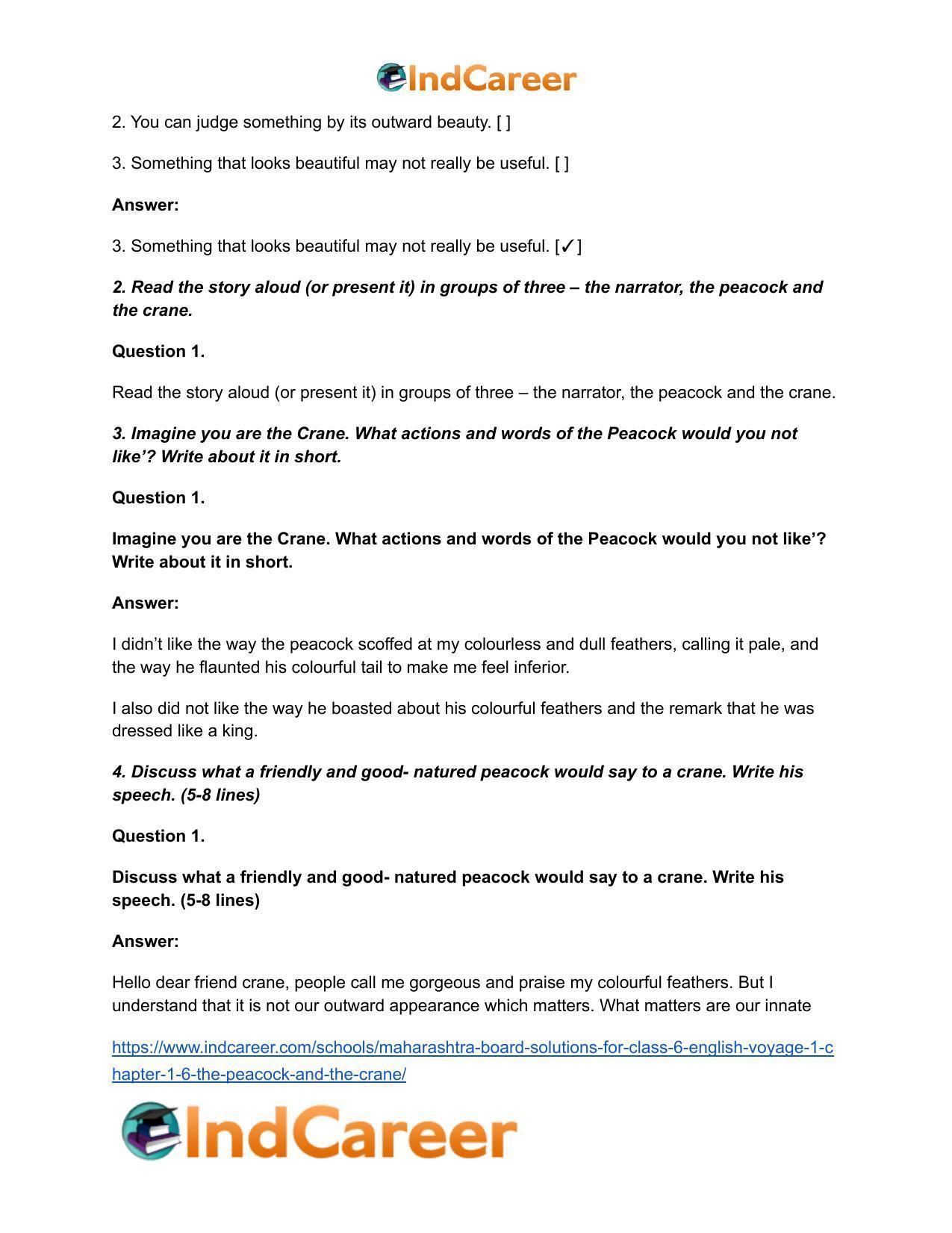 Maharashtra Board Solutions for Class 6- English (Voyage 1): Chapter 1.6- The Peacock and the Crane - Page 3