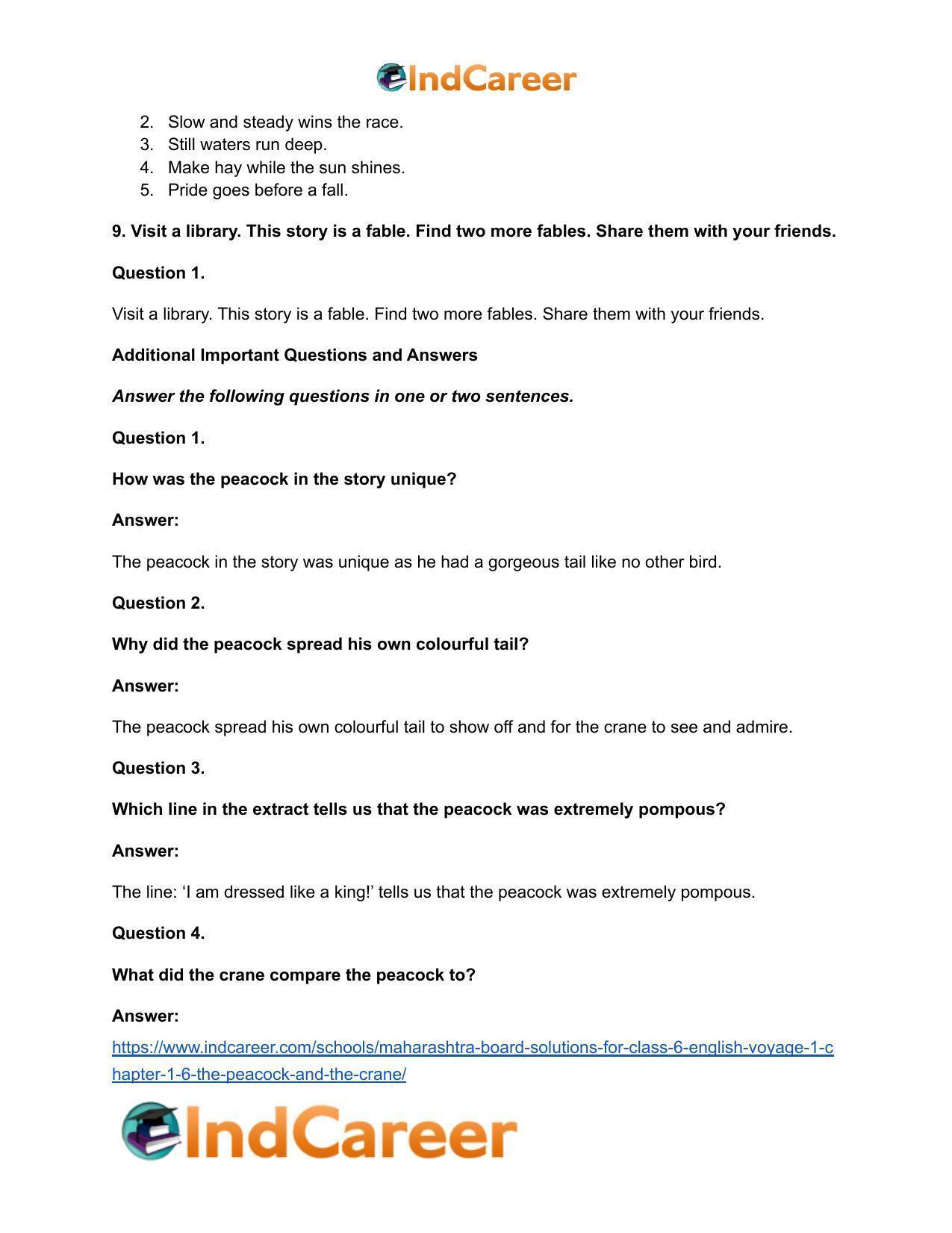 Maharashtra Board Solutions for Class 6- English (Voyage 1): Chapter 1.6- The Peacock and the Crane - Page 6