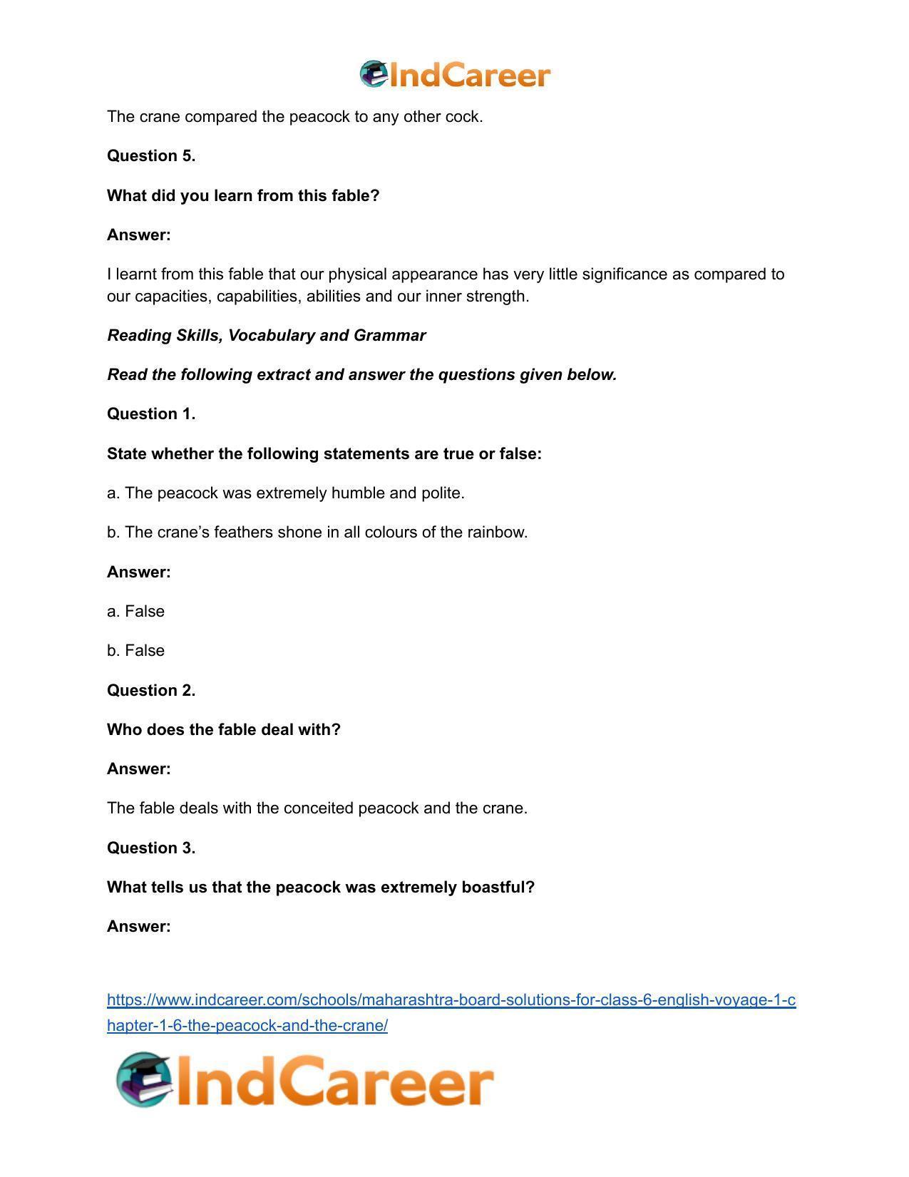Maharashtra Board Solutions for Class 6- English (Voyage 1): Chapter 1.6- The Peacock and the Crane - Page 7
