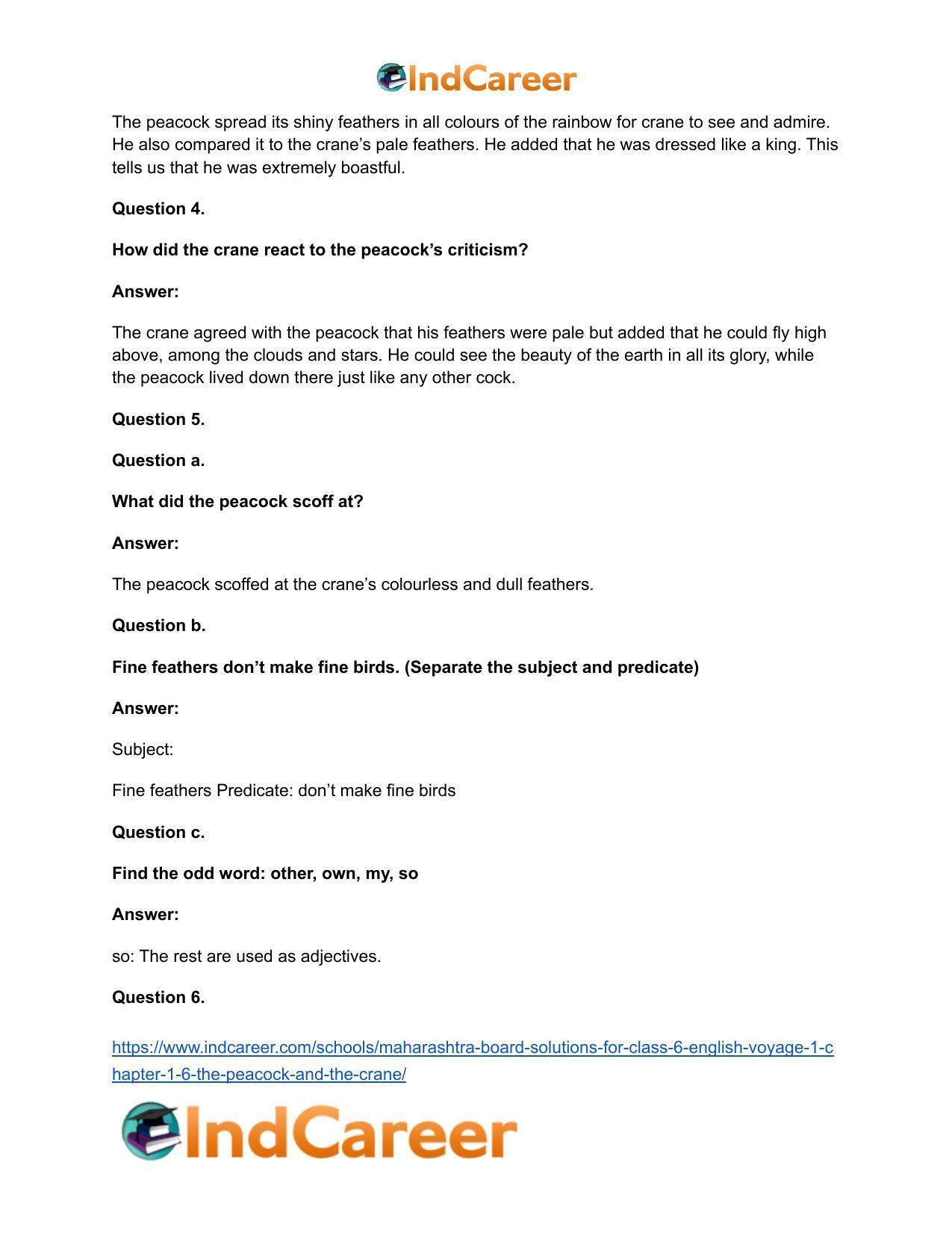Maharashtra Board Solutions for Class 6- English (Voyage 1): Chapter 1.6- The Peacock and the Crane - Page 8
