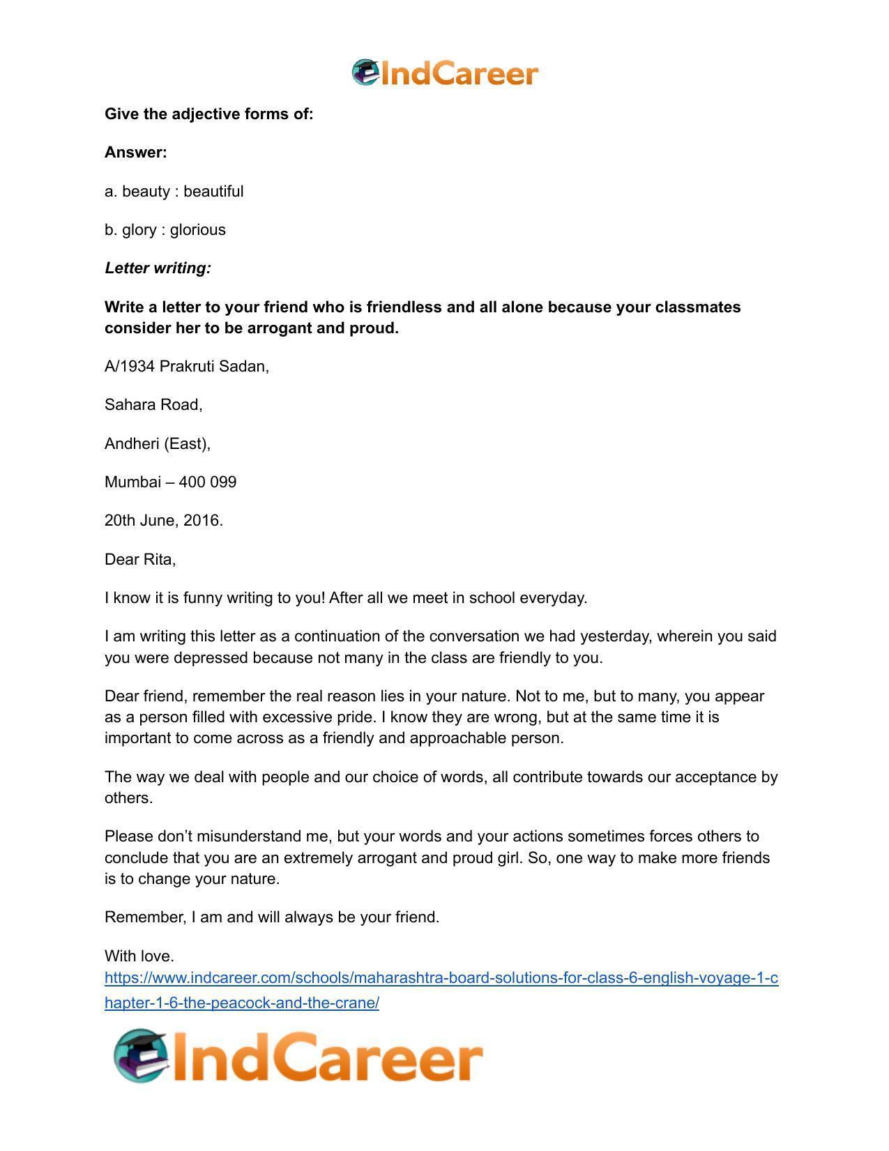 Maharashtra Board Solutions for Class 6- English (Voyage 1): Chapter 1.6- The Peacock and the Crane - Page 11
