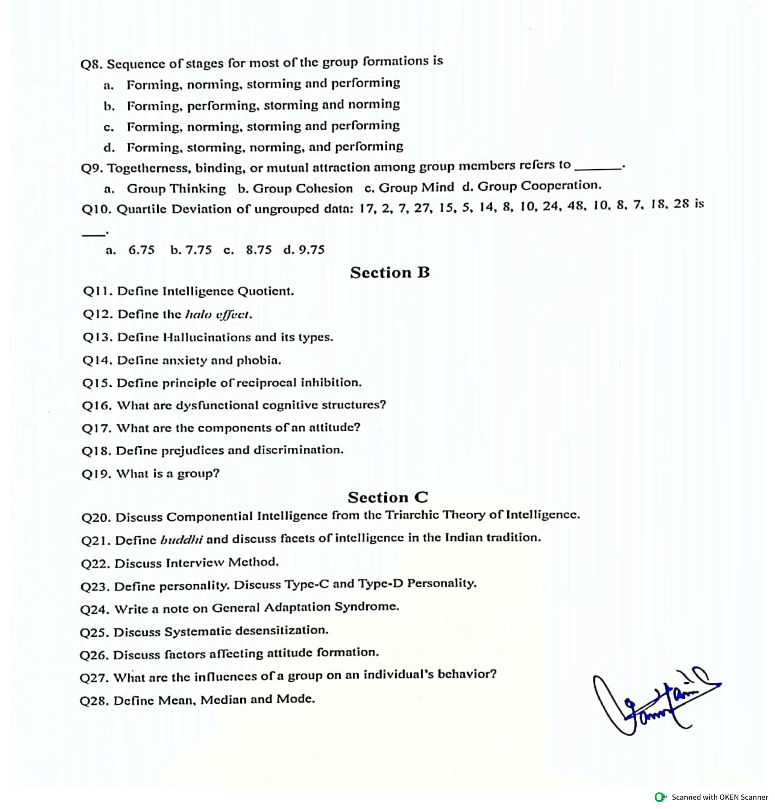 JKBOSE Class 12 Psychology Model Question Paper - Page 2