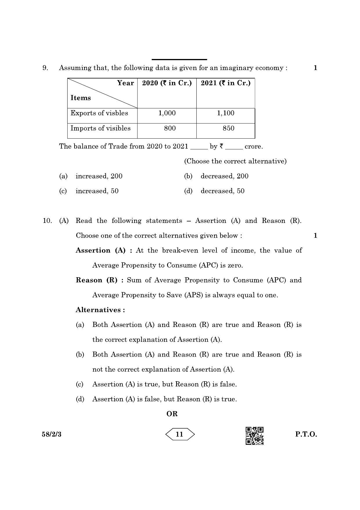 CBSE Class 12 58-2-3 Economics 2023 Question Paper - Page 11