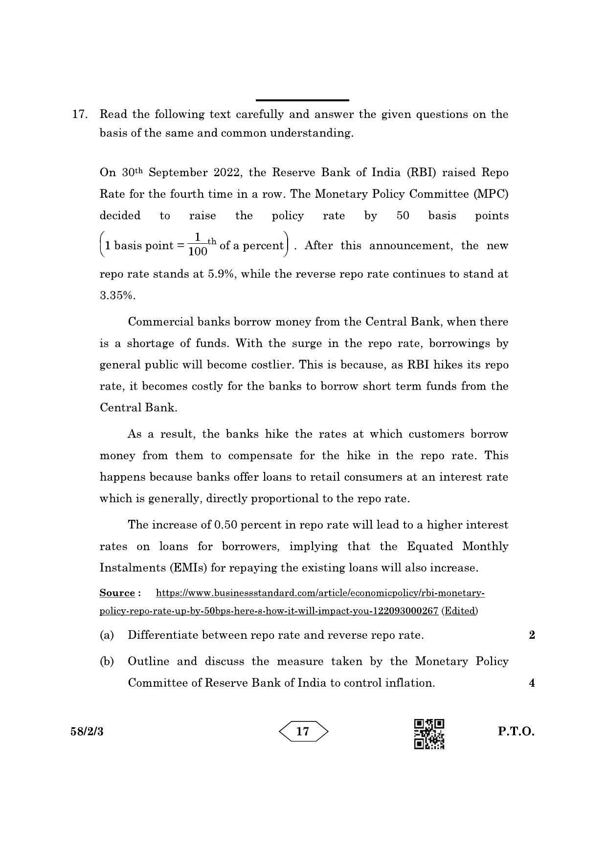 CBSE Class 12 58-2-3 Economics 2023 Question Paper - Page 17
