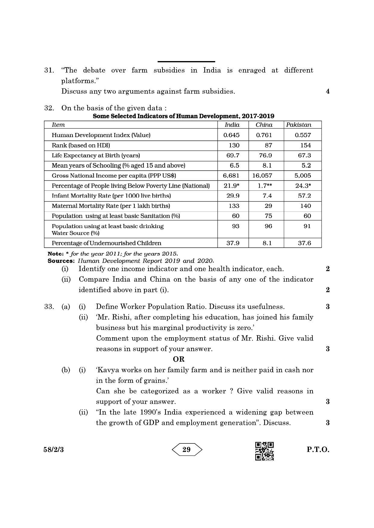 CBSE Class 12 58-2-3 Economics 2023 Question Paper - Page 29