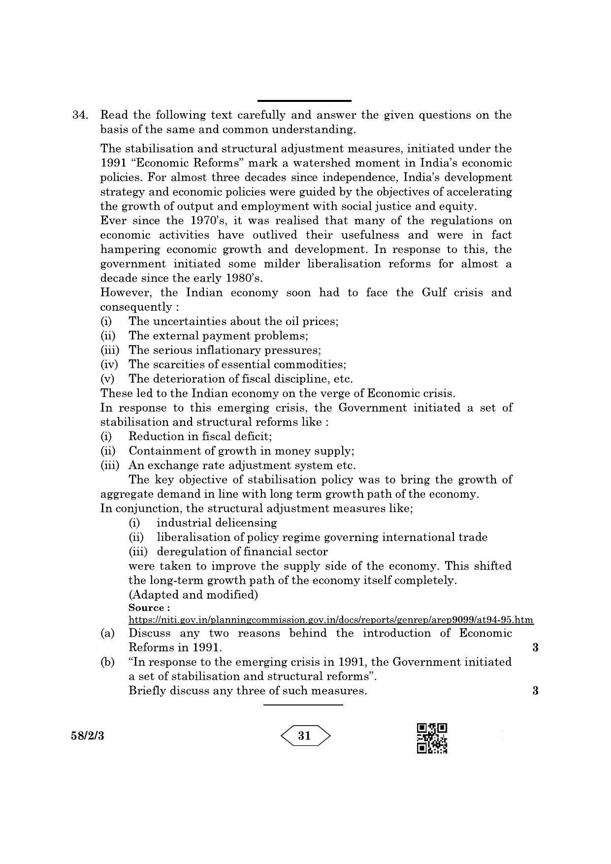 CBSE Class 12 58-2-3 Economics 2023 Question Paper - Page 31