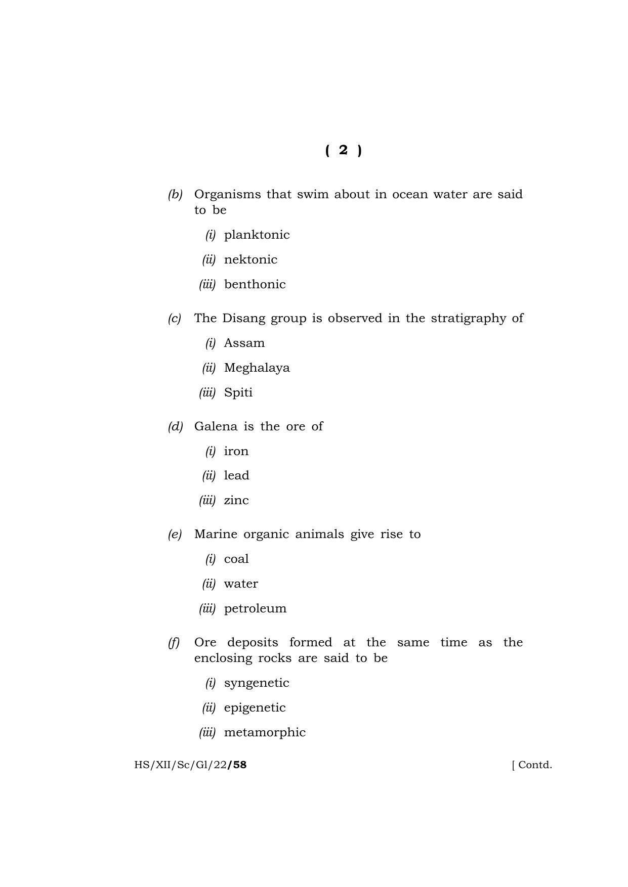 Meghalaya Board (MBOSE) Class 12 GEOLOGY  (HS-XII-Sc-Gl-22) 2022 Question Paper - Page 2