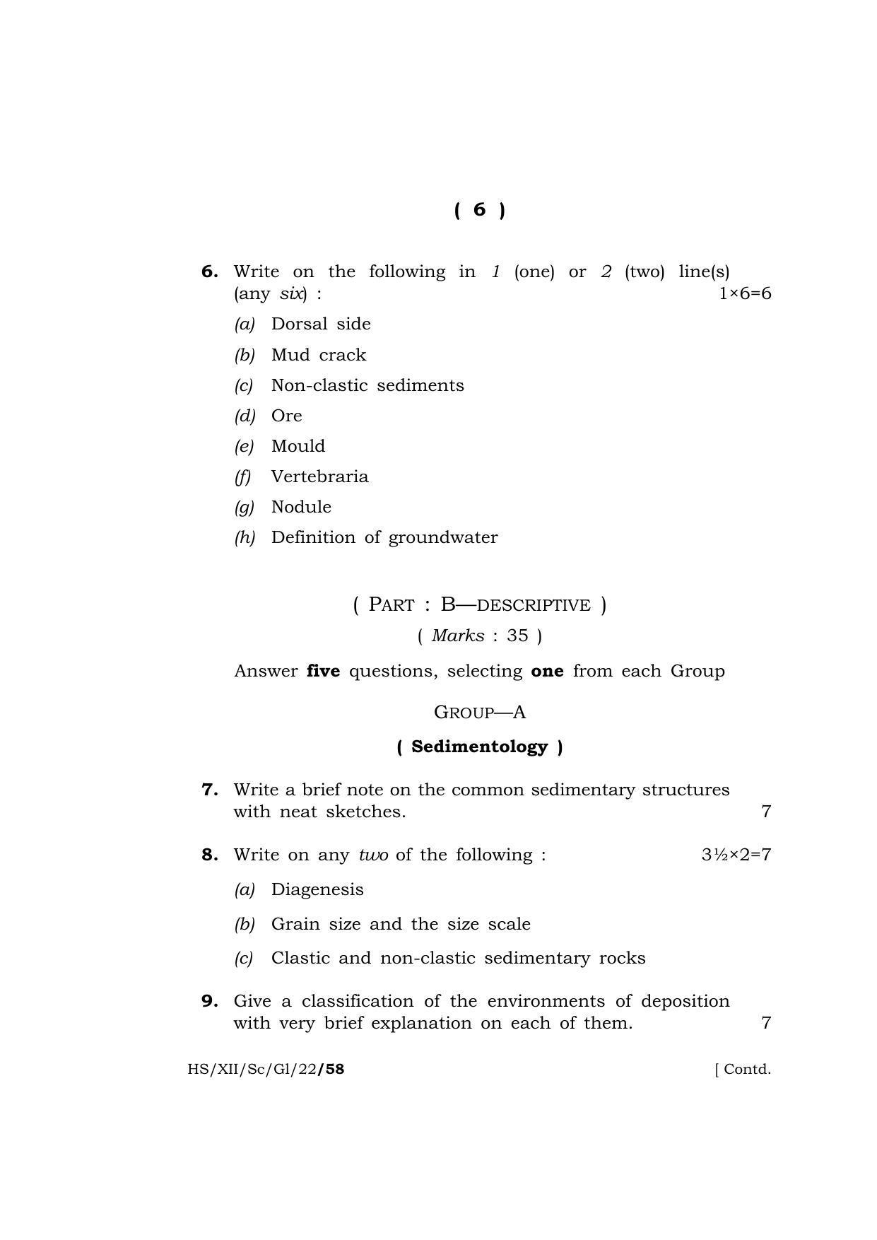 Meghalaya Board (MBOSE) Class 12 GEOLOGY  (HS-XII-Sc-Gl-22) 2022 Question Paper - Page 6