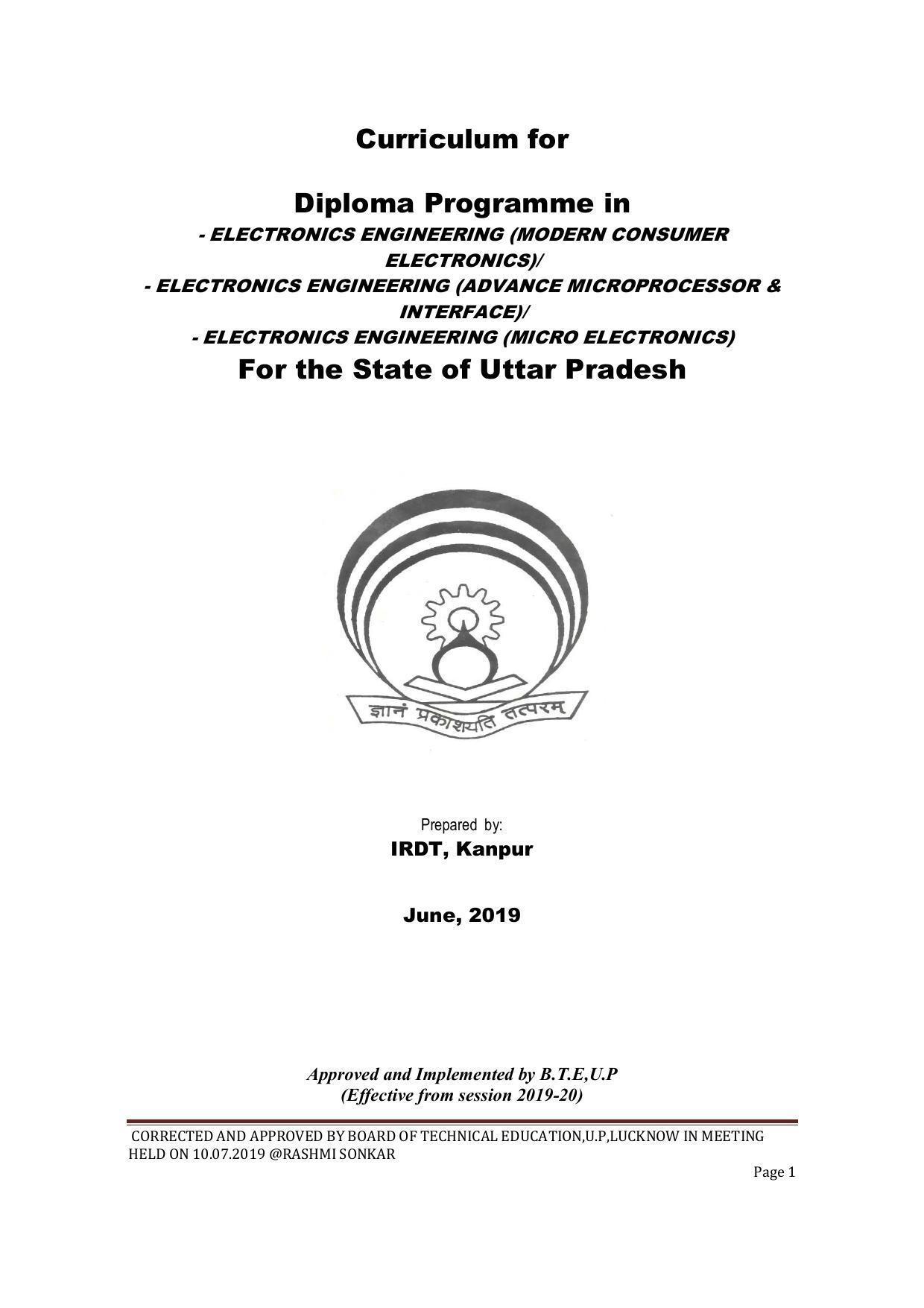 EFFECTIVE FROM JULY 2019-20 - SIX SEMESTER DIPLOMA COURSE IN ELECTRONICS ENGINEERING (ADVANCE MICROPROCESSOR INTERFACE) - Page 1