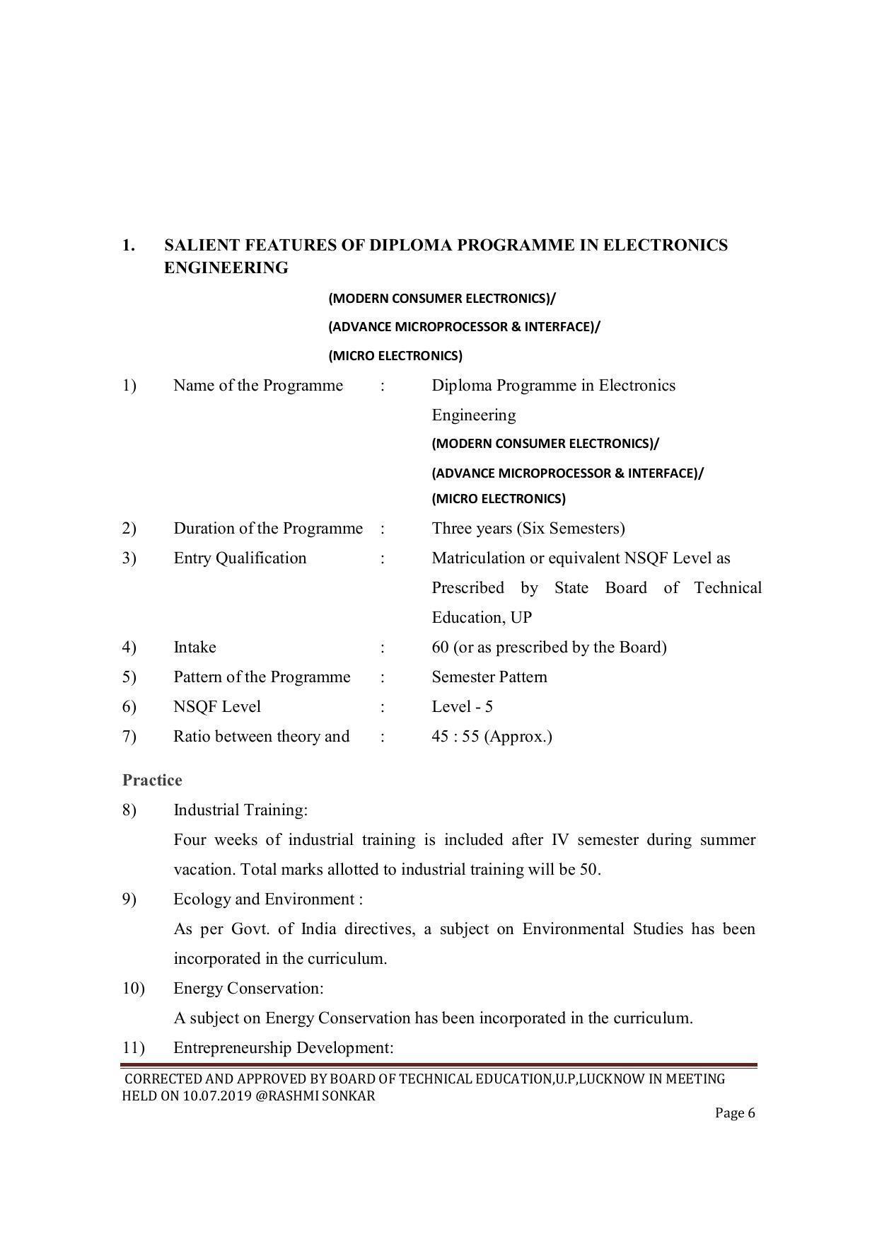 EFFECTIVE FROM JULY 2019-20 - SIX SEMESTER DIPLOMA COURSE IN ELECTRONICS ENGINEERING (ADVANCE MICROPROCESSOR INTERFACE) - Page 6