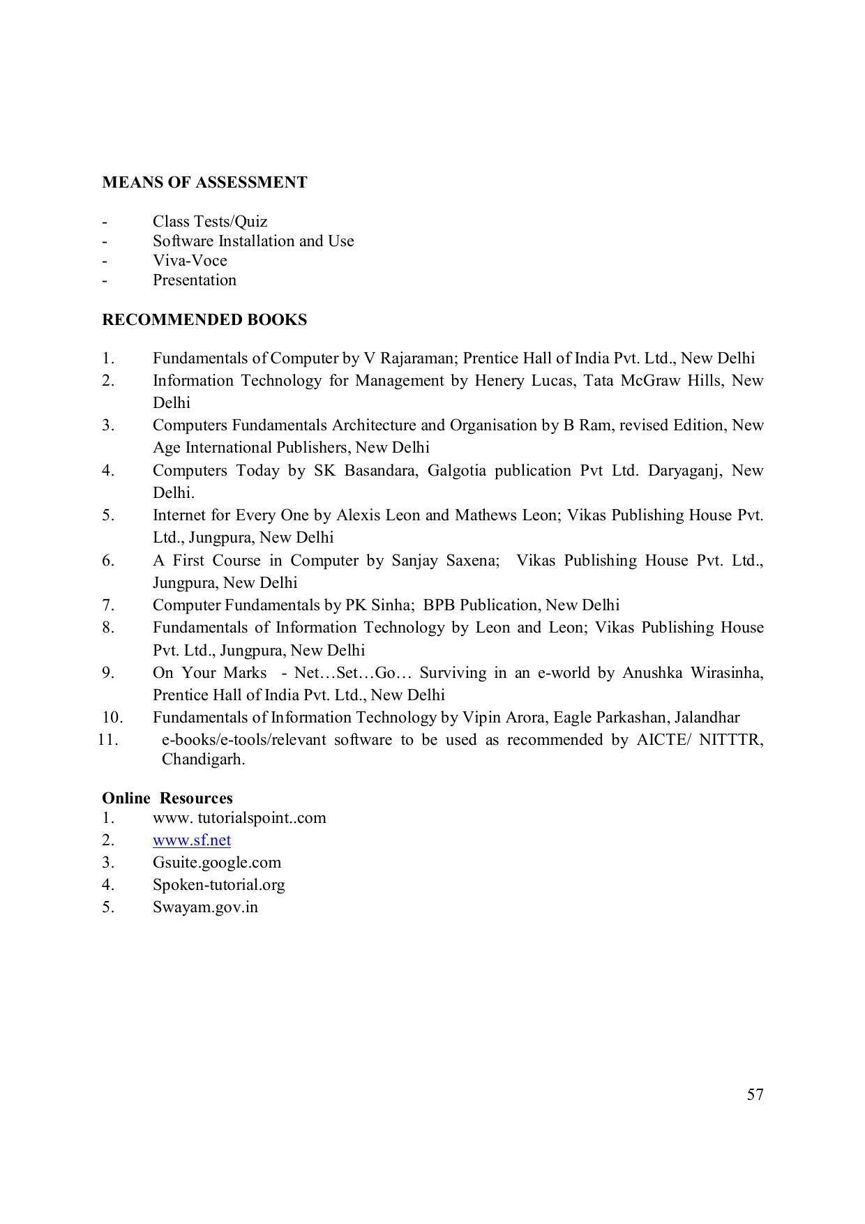 EFFECTIVE FROM JULY 2019-20 - SIX SEMESTER DIPLOMA COURSE IN ELECTRONICS ENGINEERING (ADVANCE MICROPROCESSOR INTERFACE) - Page 62