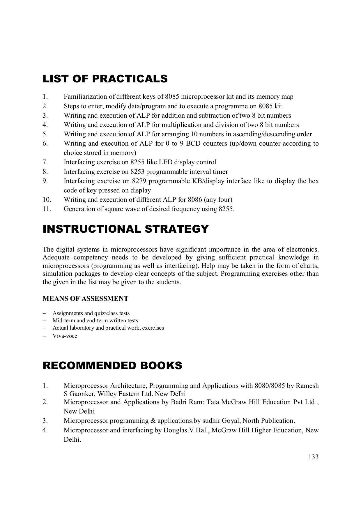 EFFECTIVE FROM JULY 2019-20 - SIX SEMESTER DIPLOMA COURSE IN ELECTRONICS ENGINEERING (ADVANCE MICROPROCESSOR INTERFACE) - Page 138
