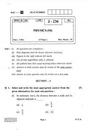Maharashtra Board HSC Question Papers - 2018 - Physics