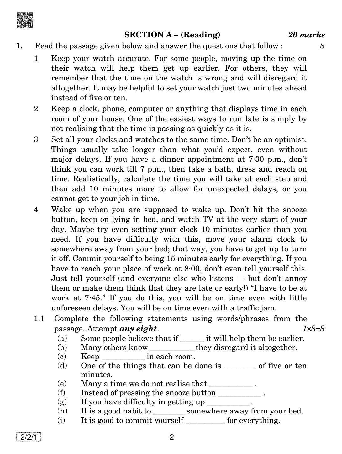 CBSE Class 10 2-2-1 ENGLISH LANGUAGE AND LETERATURE 2019 Question Paper - Page 2