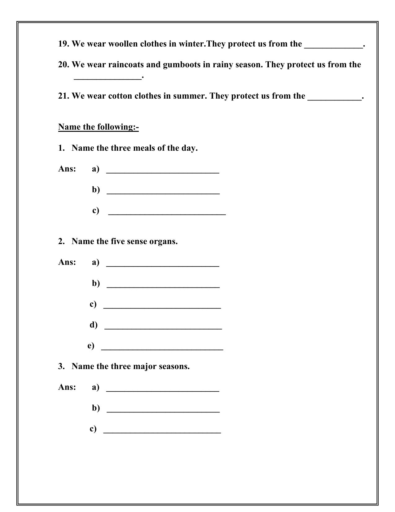 Worksheet for Class 1 EVS Revision Worksheet 7 - Page 2