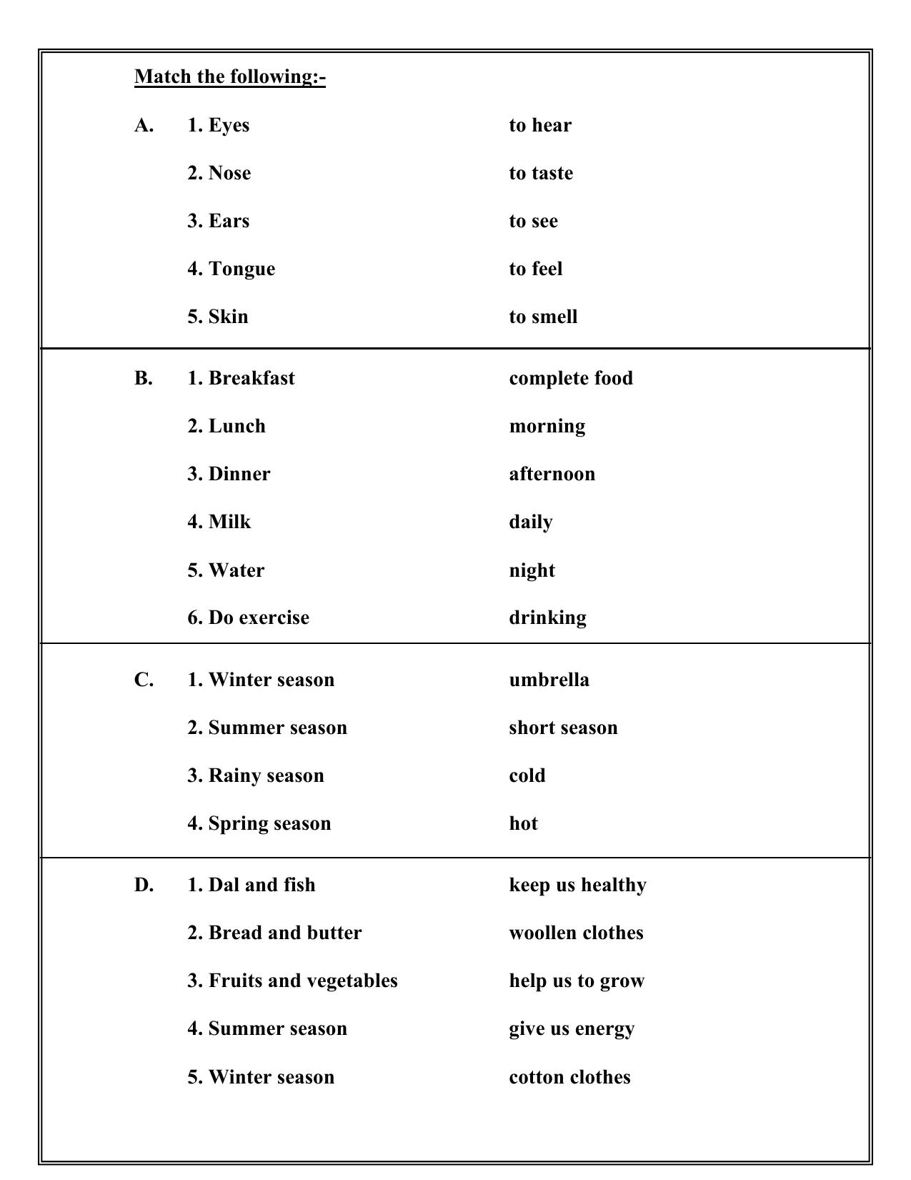 Worksheet for Class 1 EVS Revision Worksheet 7 - Page 4