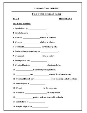 Worksheet for Class 1 EVS Revision Worksheet 7