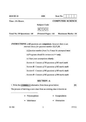 Goa Board Class 12 Computer Science (March 2019) Question Paper