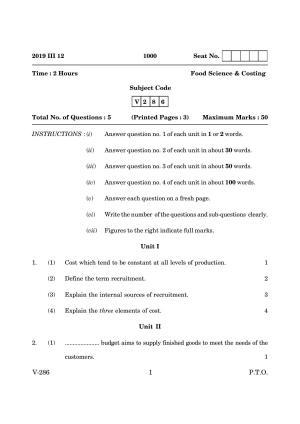 Goa Board Class 12 Food Science & Costing  2019 (March 2019) Question Paper