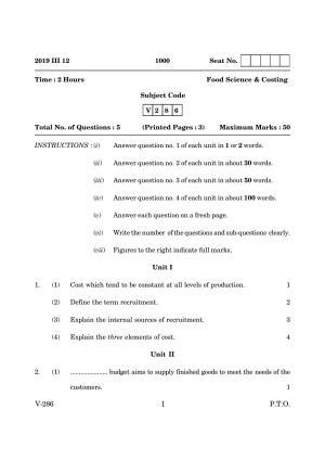 Goa Board Class 12 Food Science & Costing 2019 (March 2019) Question Paper