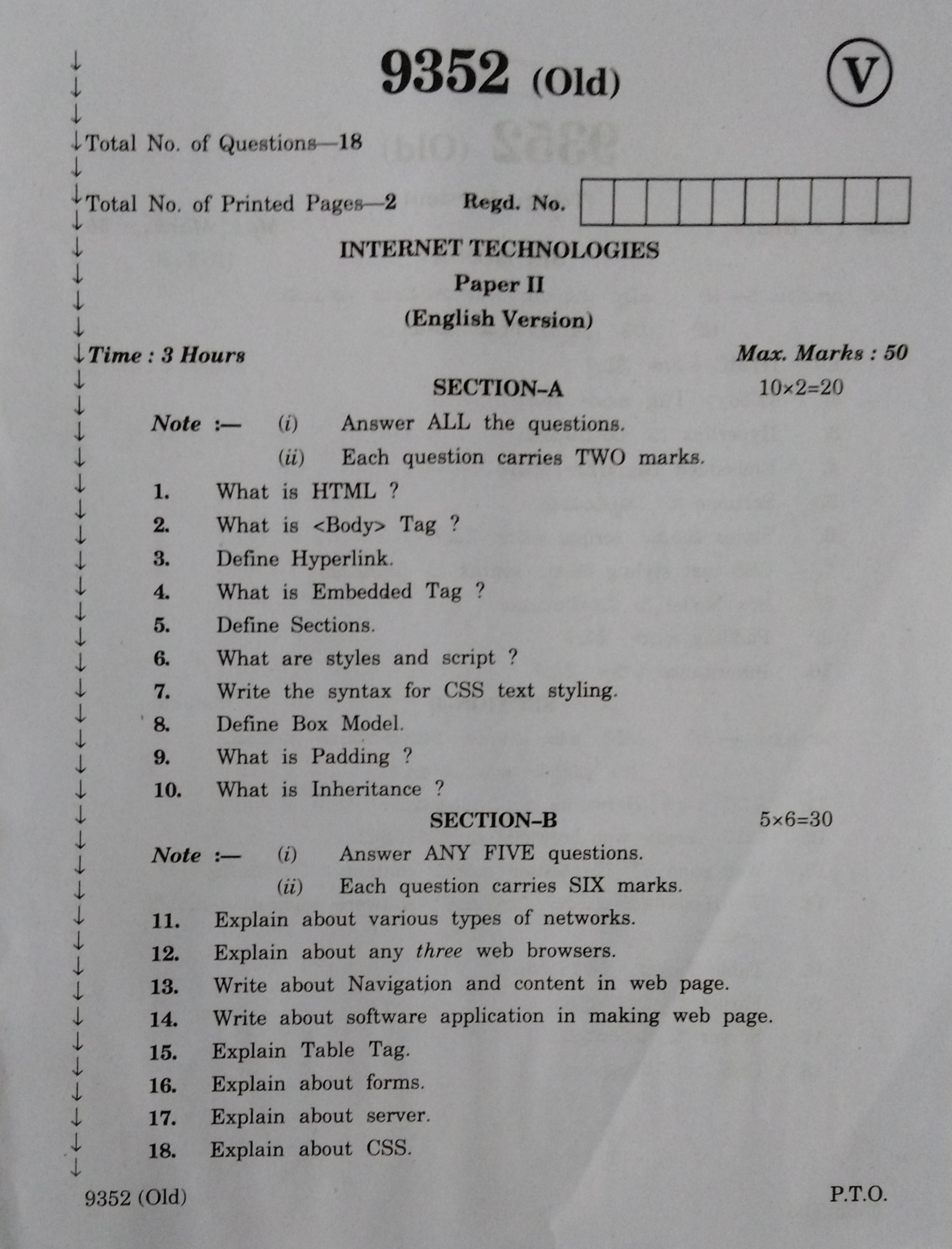 AP Inter 2nd Year Vocational Question Paper March - 2020 - Internet Technologies- II (old) - Page 1