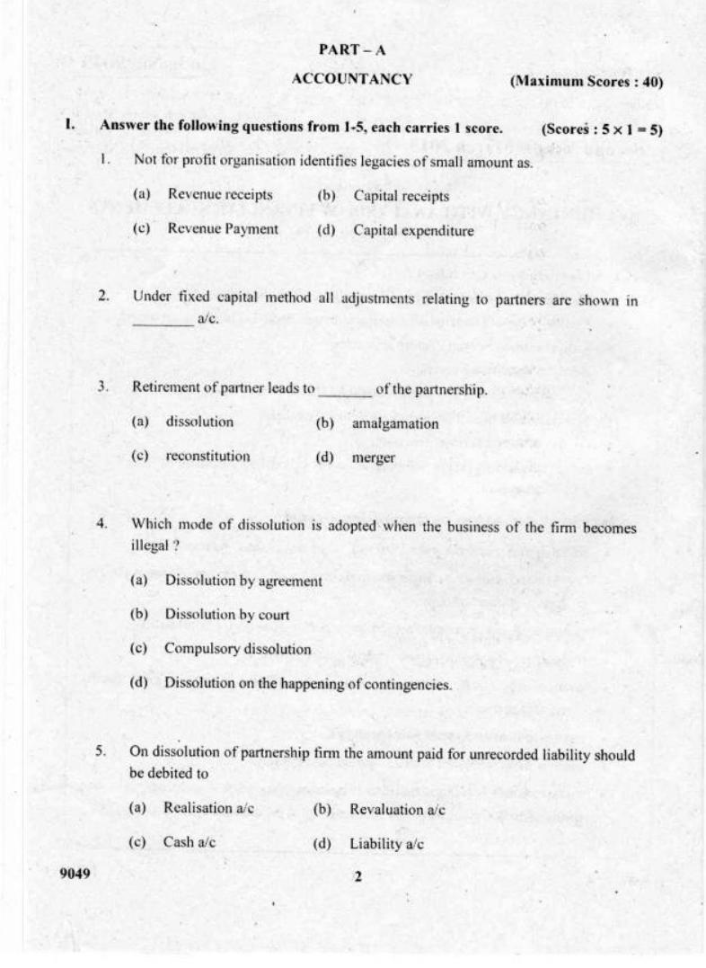 Kerala Plus Two 2018 Accountancy AFS Question Paper - Page 1