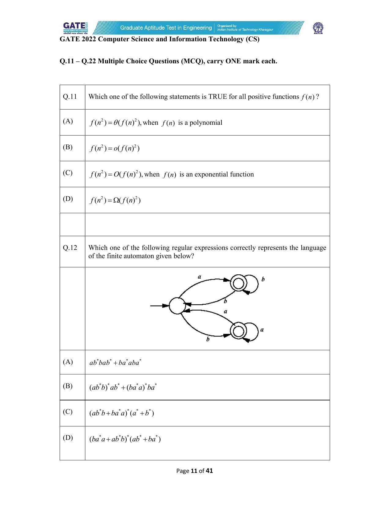GATE 2022 Computer Science and Information Technology (CS) Question Paper - Page 11
